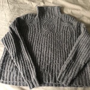 Chunky knit gray brown mock neck sweater